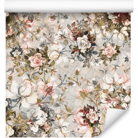 Carta da parati con rose, fiori e foglie in 3D per soggiorno e camera da letto, 50x1000 cm. (1/5)