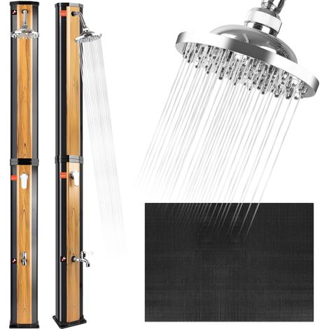 Solar Shower 60L with Plastic Mat, Solar Garden Shower with 360° Swivel Shower Head and Foot Shower, Adjustable Temperature, Up to 60°C, 228 cm (1/5)