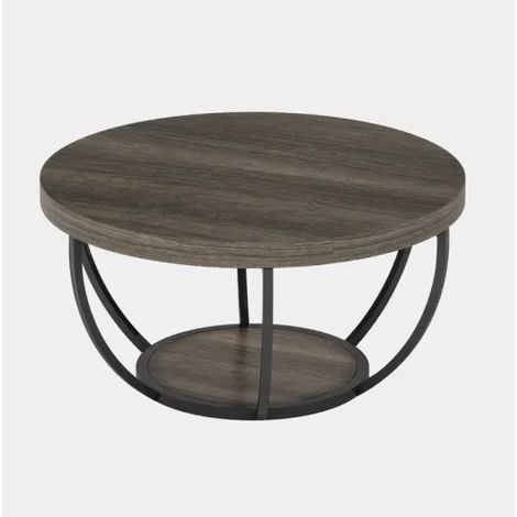 Tavolino rotondo grigio a 2 livelli in metallo e legno HOMVRA (1/5)