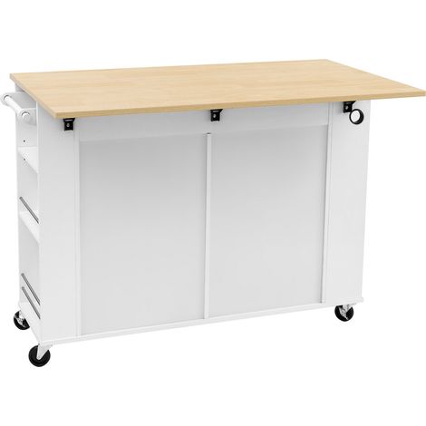 Isola cucina mobile con piano estraibile, prese integrate, bianco (1/5)