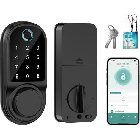 Serrures de porte intelligentes pour la maison,avec commande par mot de passe et empreinte digitale,déverrouillables via une App et Bluetooth. (1/5)