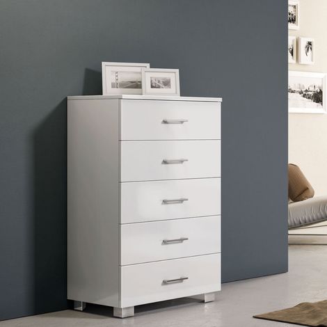 Cassettiera multiuso 61x103h cm con 5 cassetti in legno Bianco Lucido (1/2)