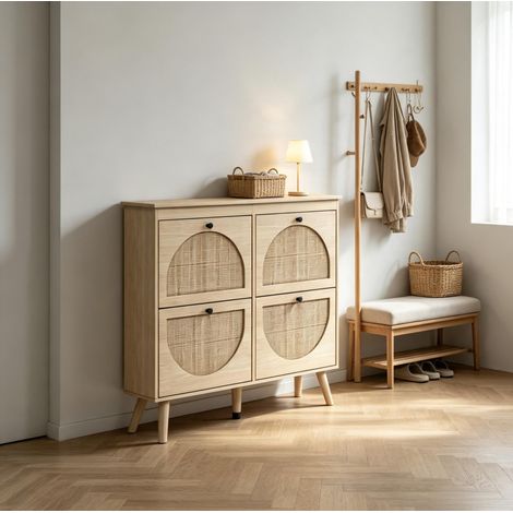 Mobile portascarpe 105 x 24 x 97,5 cm, 4 ribalte, 20 paia, naturale HAVRYA (1/5)