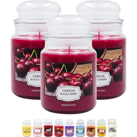 Candele profumate in vetro giara da 510 grammi - 3 giare grandi - Profumazione Ciliegia (1/5)
