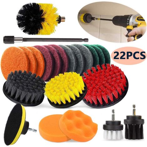 Kit de nettoyage de 22 pièces pour brosse de perceuse - tampons et éponges à récurer, tampons à polir, etc.