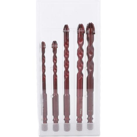 [JAMAIS UTILISÉ]Jeu de 5 forets à maçonnerie en acier au tungstène, queue hexagonale de 6,35 mm (1/4 pouce), 5, 6, 8, 10 et 12 mm, pour béton, carrelage et brique. (1/5)
