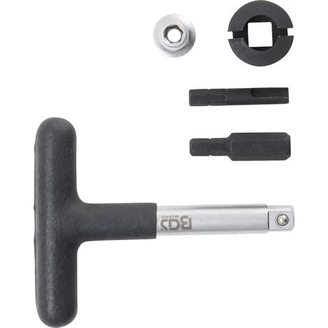 BGS Universal-Öldienst-Schlüssel-Satz für Kunststoff-Ölablassschrauben Antrieb Außensechskant 6,3 mm (1/4") / Abtrieb Außenvierkant 10 mm (3/8") 5tlg. - 9843 (1/4)