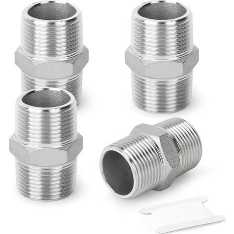4 Pcs 316L Raccords hexagonaux mâles en acier inoxydable, Raccord de tuyauterie 1" Tuyau mâle BSP x 1" Tuyau mâle BSP (1/5)