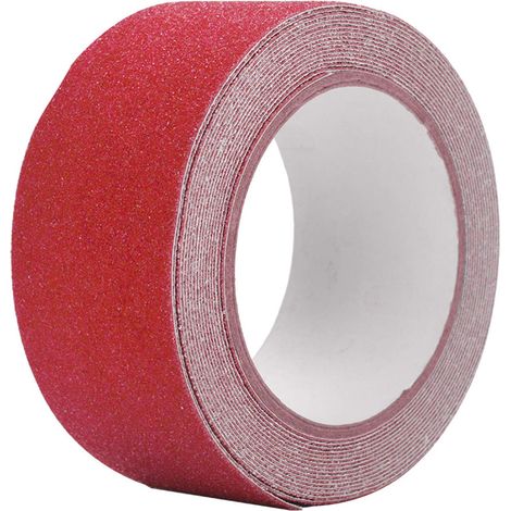 Ruban antidérapant PVC givré 5 m x 5 cm, forte adhérence, pour escaliers, parquets, bureaux, hôtels, restaurants (Rouge) (1/5)