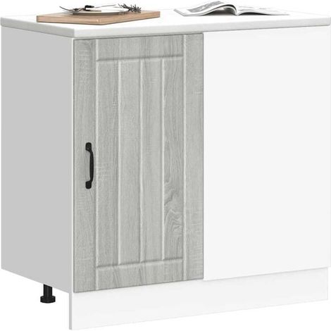 Meuble Bas de Cuisine en Bois d'Ingénierie, Finition Gris et Grain de Bois Sonoma, Style Lucca, Rangement Pratique pour Cuisine Moderne (1/5)