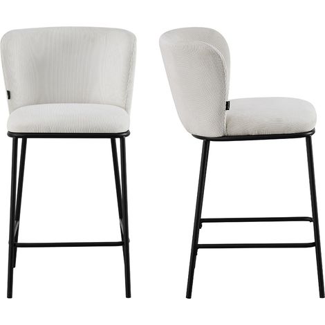 Homifab – Lot de 2 tabourets de bar en velours côtelé beige – Hauteur d'assise 65 cm – Piètement métal noir – Garnissage mousse 26 kg/m3 (1/5)