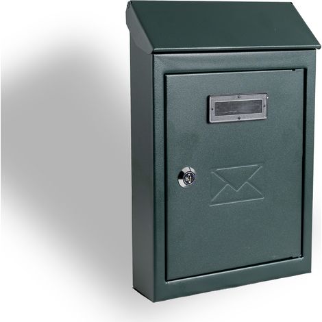 Buzón de exterior verde de chapa de acero pintada con cerradura de cilindro resistente 200x60x300 mm