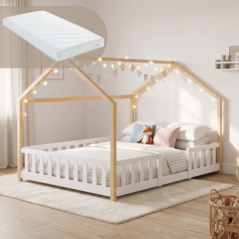 Hausbett Sisimiut mit Matratze und Rausfallschutz 140x200 cm Weiß/Natur [en.casa] (1/5)