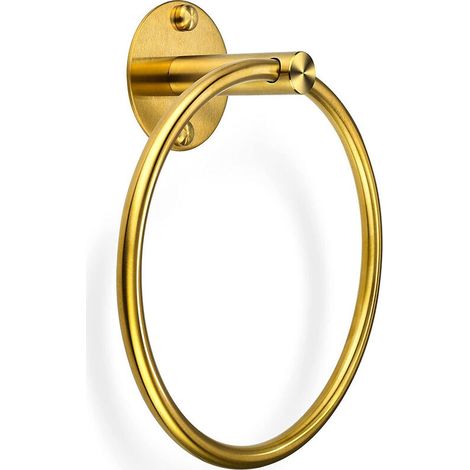 Anneau porte-serviettes rond en acier inoxydable, porte-serviettes de salle de bain, auto-adhésif et à perforer (doré)-AquaForge (1/5)