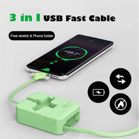 3-in-1-Ladekabel mit Einzugsmechanismus, drehbarer Handyhalterung, Schnelllade-USB, kompatibel mit Smartphones und Tablets, tragbares Multifunktionsladegerät (1/5)
