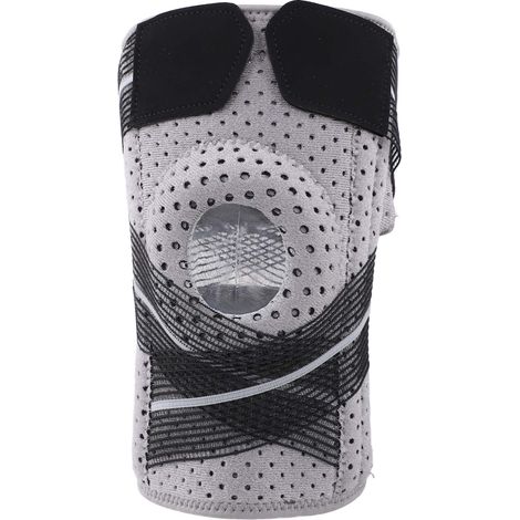 Genouillère de soutien avec coussinets en gel de silice pour la rotule, manchon de compression ajustable, sangle pour cyclisme, basketball et course à pied. (1/5)