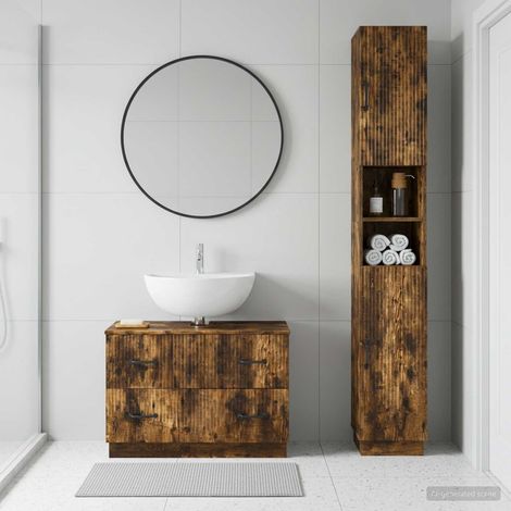 vidaXL 2 Piece Bathroom Cabinet Set HOORN Smoked Oak Engineered Wood (1/5)