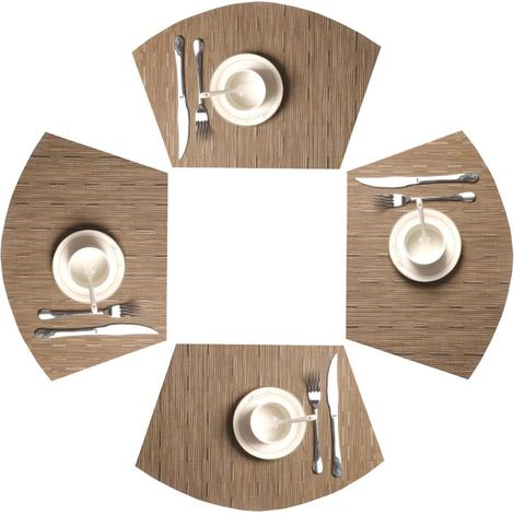 Lot de 4 Sets de Table PVC Tapis de Table Wedge Set Table résistant à la Chaleur Lavable (Bamboo Tan) (1/4)