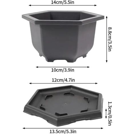 Pot de fleurs rectangulaire en plastique pour bonsaï (taille S, voir photo). Vase rectangulaire ou carré pour plantes, plateau, décoration extérieure et accessoires de culture. (1/4)