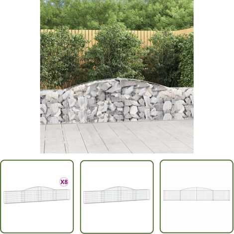 The Living Store Gabionen mit Hochbogen 8 Stk. 400x30x60/80 cm Verzinktes Eisen - Gabionen - Gabionenkorb - Gartendeko - Gartenzubehör - Zaun (1/5)