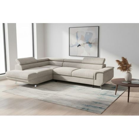 Ecksofa mit Schlaffunktion PLATO Sofa in Stoff Onega Beige Ottomane Links