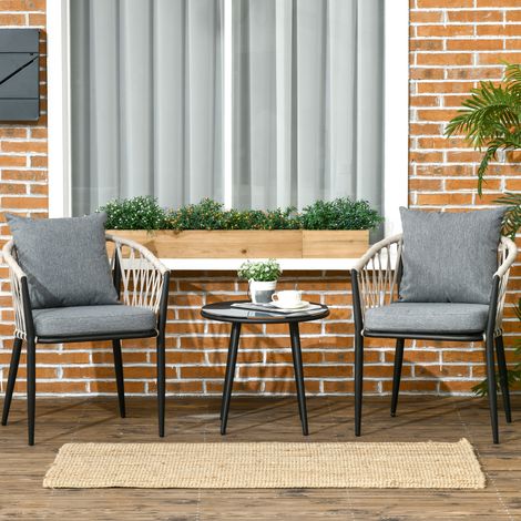 Ensemble de mobilier de jardin pour 2 personnes comprenant 1 table, 2 chaises avec coussins d'assise, ensemble de balcon, acier, gris (1/5)