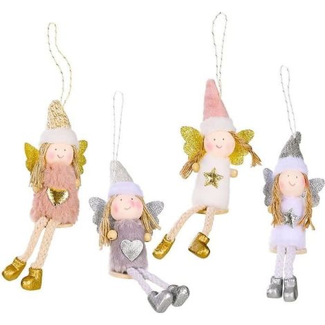 TuseRxln 4 pezzi Ciondolo Bambola Angelo Decorazione di Natale Ciondolo Albero di Natale Ciondolo Bambola Albero di Natale Peluche Elfo di Natale, Armadio,