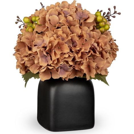 Kunstblumen Hortensien Keramikvase Blumengesteck Herbst Darksalmon (1/5)