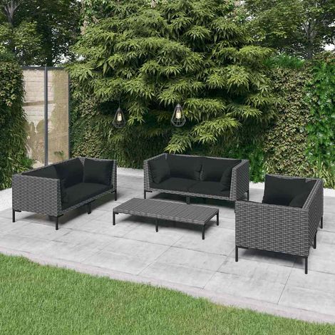 vidaXL Sofás de jardín 7 piezas y cojines ratán sintético gris oscuro (1/4)