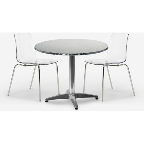 Conjunto de jardín 2 sillas diseño moderno mesa redonda de 70 cm acero Remos - Transparente (1/5)