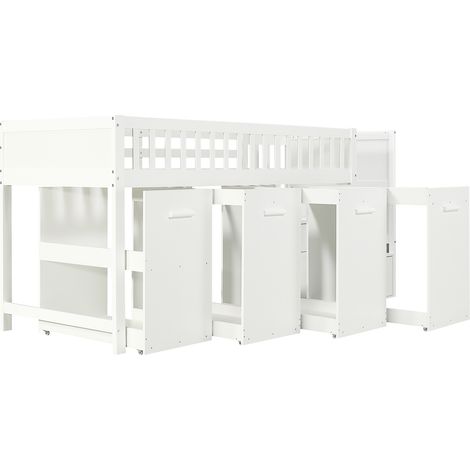 Lit mezzanine multifonction enfant blanc 90 x 200 cm avec bureau et rangements (1/5)