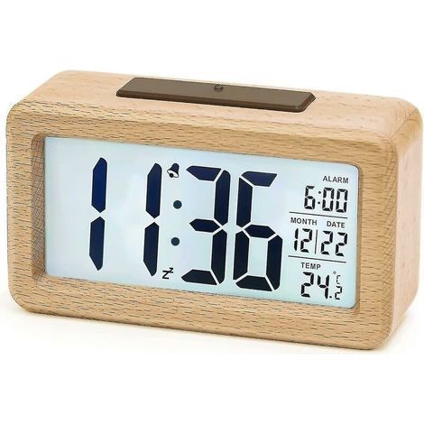 Alarm Clock Digital Digital Alarm Clock Wood With Sensor Module Table Clock With Large Display Date Temperature Display Dessert Clock With Snooze