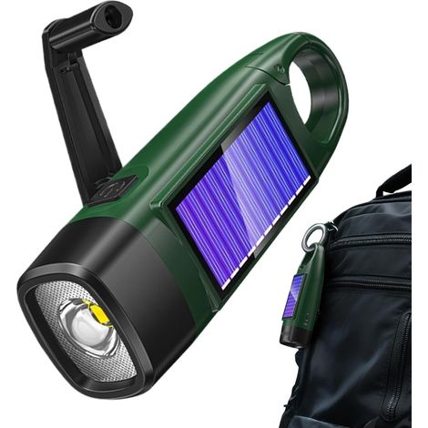 Lampe de poche solaire rechargeable USB, poignée ergonomique longue portée Lampe de poche LED rechargeable pour la randonnée, le camping, la course à pied (1/5)