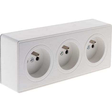 Prise triple saillie 2P+T 16A blanc - Vulco -