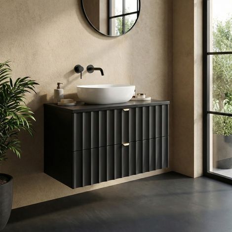 Waschbeckenunterschrank Azore 80 x 46 cm Schwarz Matt - Hängende