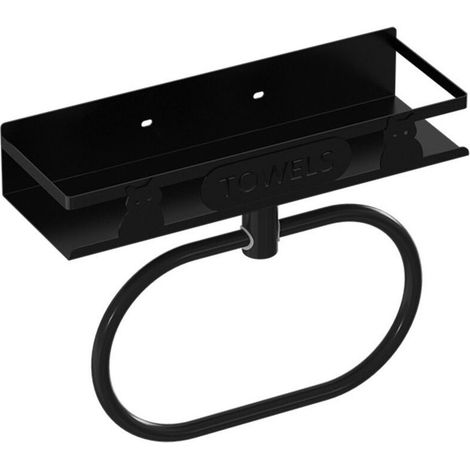 Wandmontierter Handtuchhalter, Ablagefach, schwarz (1/4)