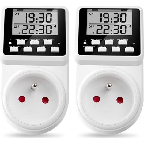 Prise Programmable numérique et programmateur Prise Electrique à Cycle Alternatif et répétitif Prise Minuteur Compte à rebours (2), Noir, Blanc (1/5)