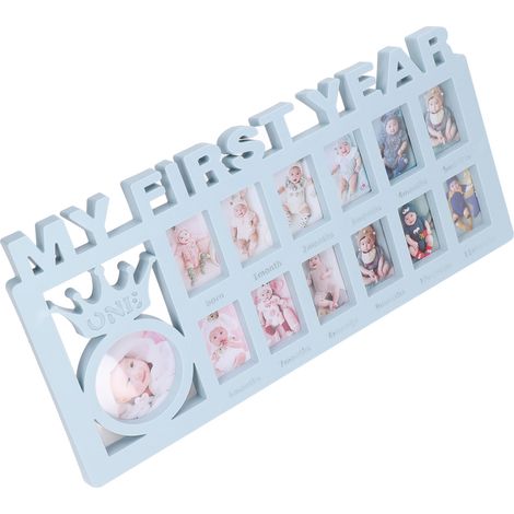 Cadres photo pour nouveau-né, robustes et élégants, 12 petits cadres pour immortaliser la croissance mensuelle de bébé, idée cadeau, bleu (1/5)