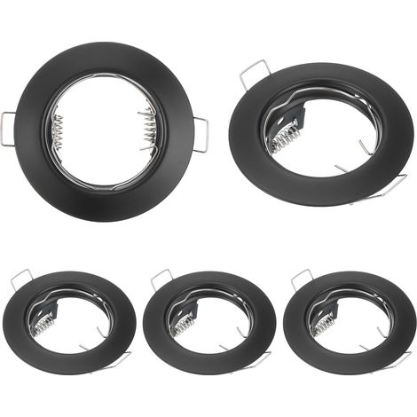 5pcs MR16 GU10 Recessed LED Spotlight Housing Recessed Light Holder Round Frame Ceiling Light Mounting Frame for Home Light, Black Ampoules Encastrées, Support De Lumière, Plafonnier Montage Cadre, P (1/5)