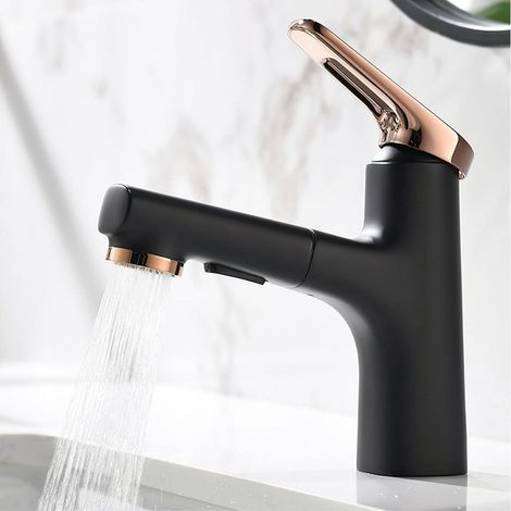 Robinet mitigeur extractible moderne en laiton, à poignée unique, design élégant pour salle de bain (1/4)