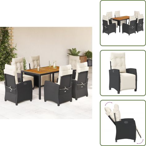 Cuscini da giardino - vidaXL Set da Pranzo da Giardino 7 pz Nero con Cuscini in Polyrattan - Rattan PE