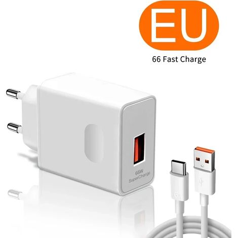Chargeur USB 66 W pour Xiaomi 15, Huawei Mate 50/60 et Honor : charge rapide, compatible UE/US, chargeur mural pour téléphone portable, 6 A, type C-K (1/5)