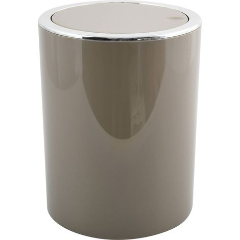 Poubelle à Bascule PP - Modèle Kamaka - Couvercle basculant Amovible - Design Moderne idéal pour Les Toilettes - Salle de Bain - Bureau - Ronde - 6L - Taupe (1/5)