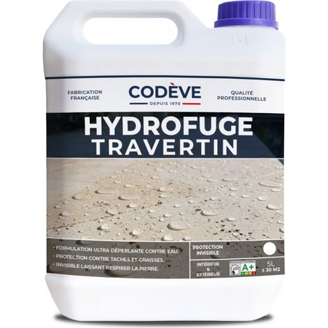 Codève Bois – Hydrofuge Travertin 5 L – Imperméabilisant pour surfaces intérieures et extérieures – Limite taches d'eau et corps gras – Rendement 10-12 m²/L