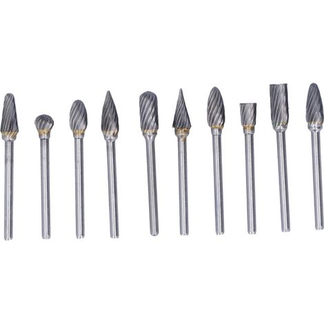 Kit de 10 meules rotatives en carbure de tungstène pour le travail du bois, coupe simple, argentées (boîte transparente) (1/5)