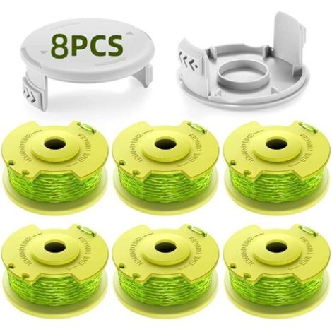 8 Paquet Modèle Actualisé Bobine Fil Coupe Bordure Convient pour Ryobi One +18v,24v,40v Coupe Bordures,Ø2.0mm et 3.4m Longueur AC14RL3A Remplacements Coupe Bordure(6 Bobine,2 Couvercle)