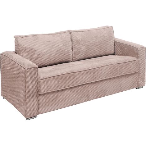 Canapé 4 places convertible express en velours côtelé rose - Couchage 160 cm - Matelas 22 cm avec mémoire de forme LORETO (1/5)