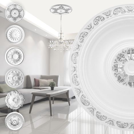 Rosace en polystyrène - décor intérieur, stuc plafond et mur EPS - argent: R-20 - Ø 40cm