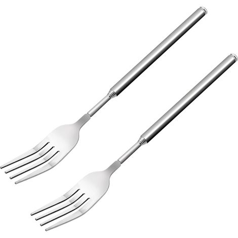Lot de 2 fourchettes télescopiques extensibles en acier inoxydable - 63 cm de long - Pour dîner, fruits, desserts, barbecue, grillades - 22 à 63 cm (1/5)