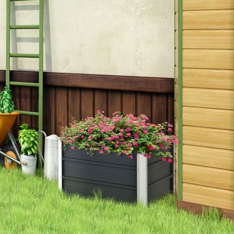 Carré potager lit de jardin surélevé en acier galvanisé fond ouvert conception extra profonde 66 x 47 x 40 cm gris foncé